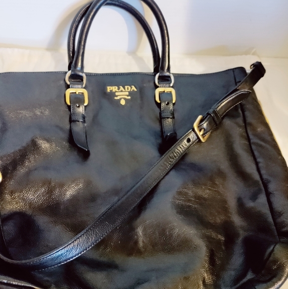 Prada Glacé Black Leather Tote Bag – Gold & Silver Hardware – Rare & Pristine! - Picture 13 of 15